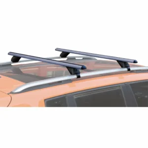Aluminum oval roof rack crossbars RB003B installed on vehicle open roof rails