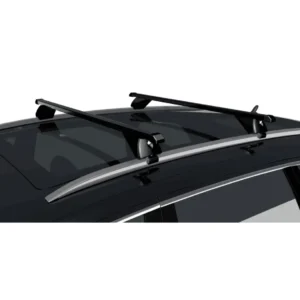 TUV certified steel roof rack bars RB003A-1 installed on vehicle closed rails showing nylon feet