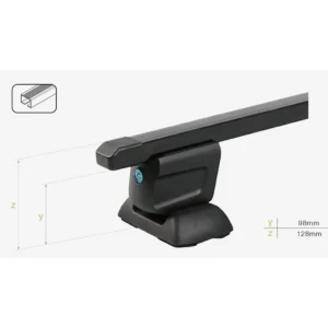 Engineering clearance dimensions of RB009A roof rack with 98mm lower and 128mm upper heights