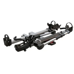 Fully folded heavy duty e-bike platform rack for space saving vehicle garage storage