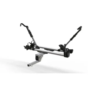 Rear view showing structural welding and chassis support of hitch platform bike rack