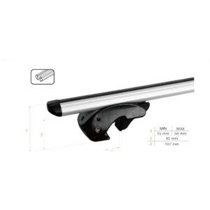 Technical blueprint drawing showing X Y Z dimensions and 24x20mm T-slot parameters for RB007 roof rack