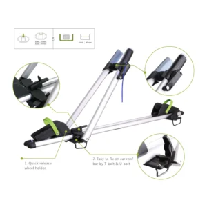 Close up detail of quick release wheel holders and T-bolt U-bolt crossbar clamps on BC001E