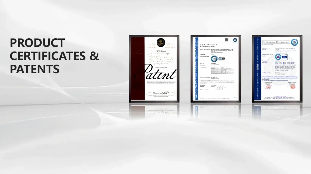 US patent certificates GS safety certification and ISO compliance for roof racks